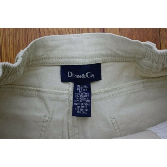 WOMEN'S KHAKI COLORED JEANS - FLORAL EMBROIDERY - DENIM & CO - SIZE PM - Picture 5 of 7